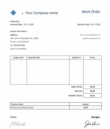 View Work Order Invoice Template Excel Pictures
