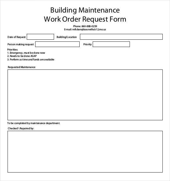 Building Maintenance Work Order Template PDF