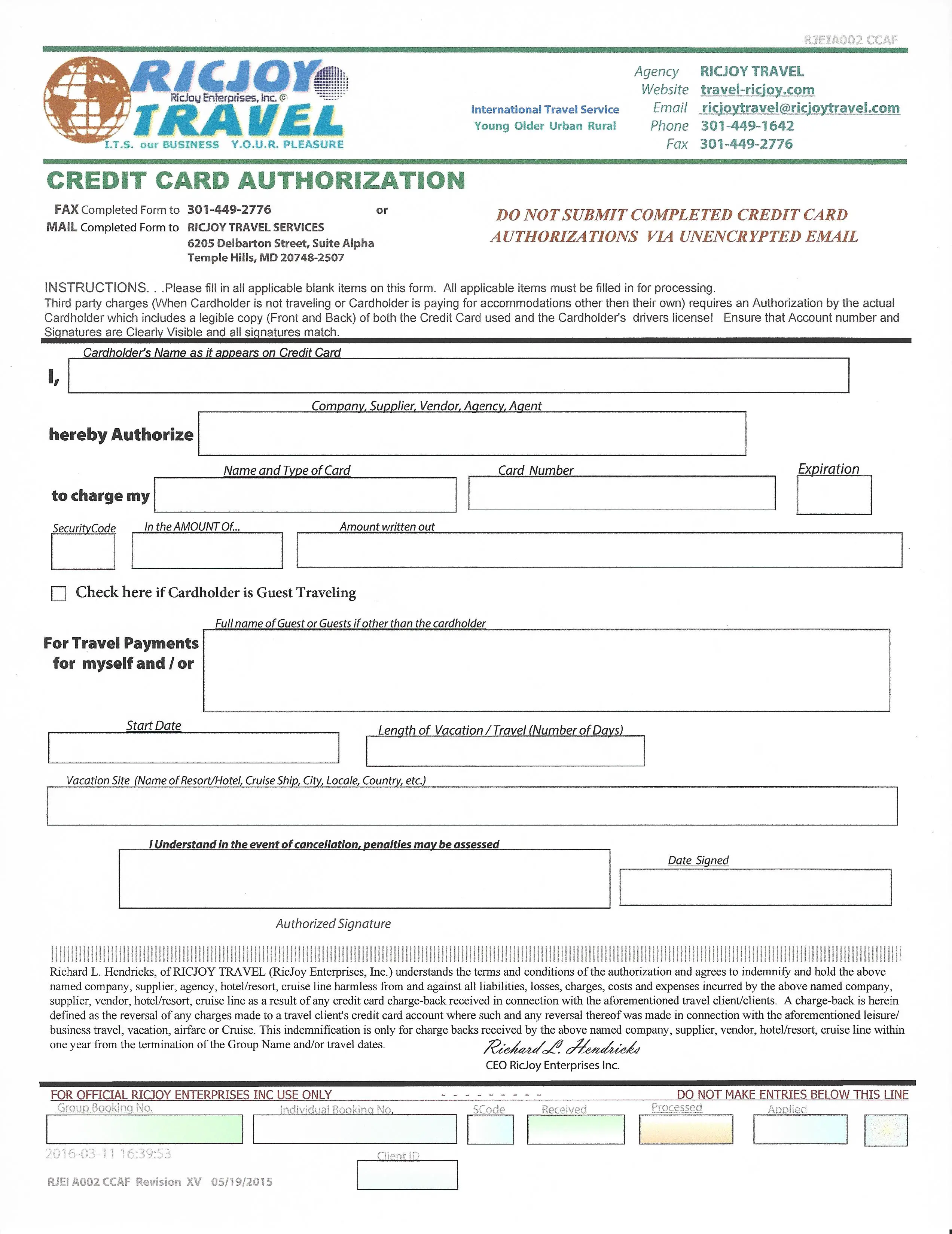 Credit Card Authorization Form template free download business forms