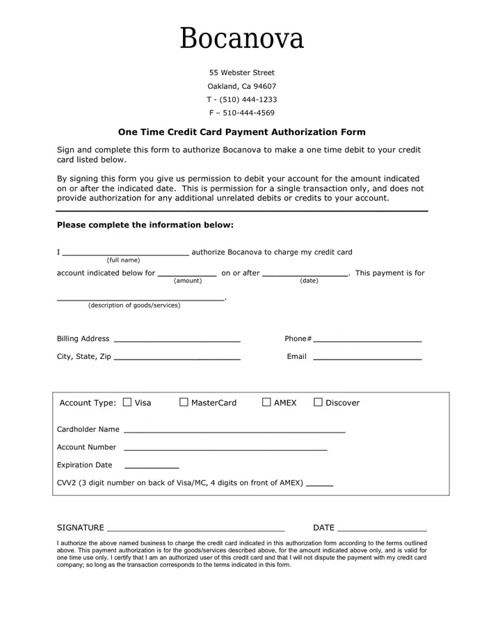 Credit Card Authorization Form template