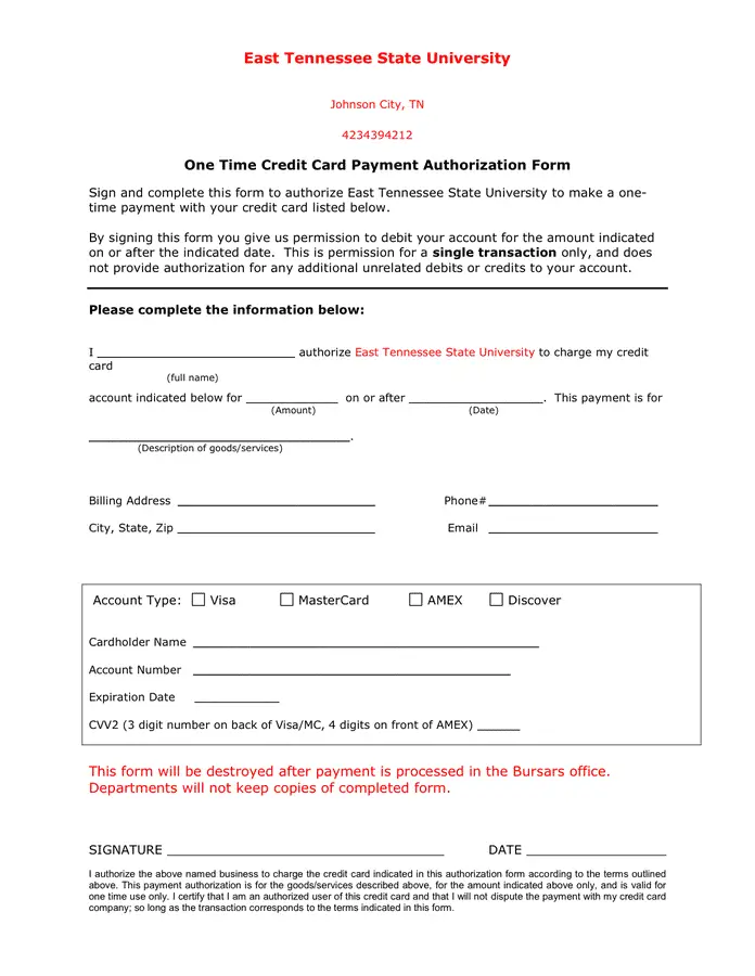 Credit Card Authorization Form template