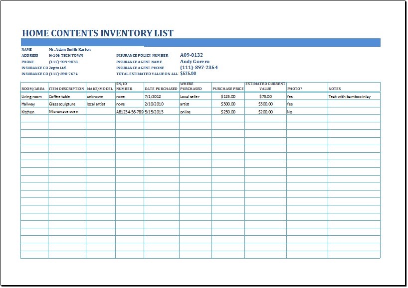 House Itinerary Template