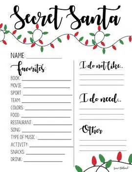 Secret Santa Wish List form