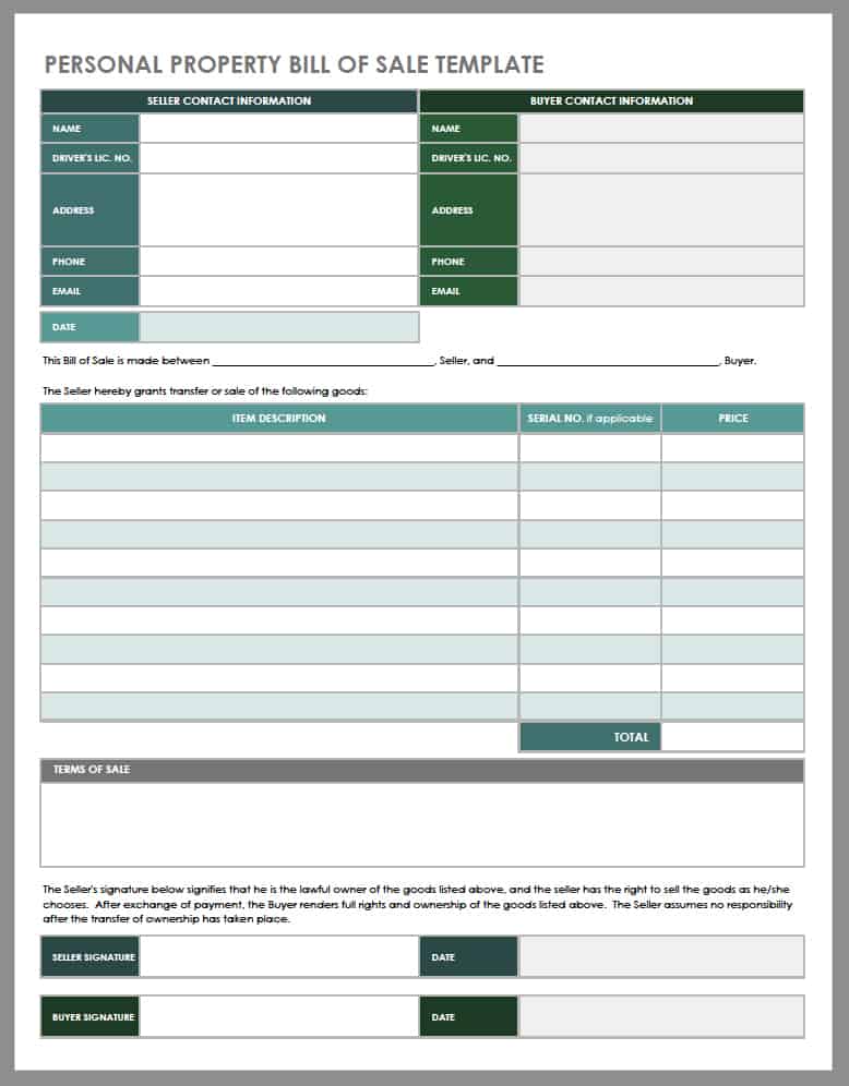 seller legal form for selling items