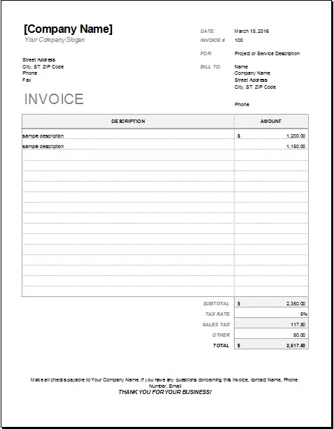 independent contractor invoice template pdf