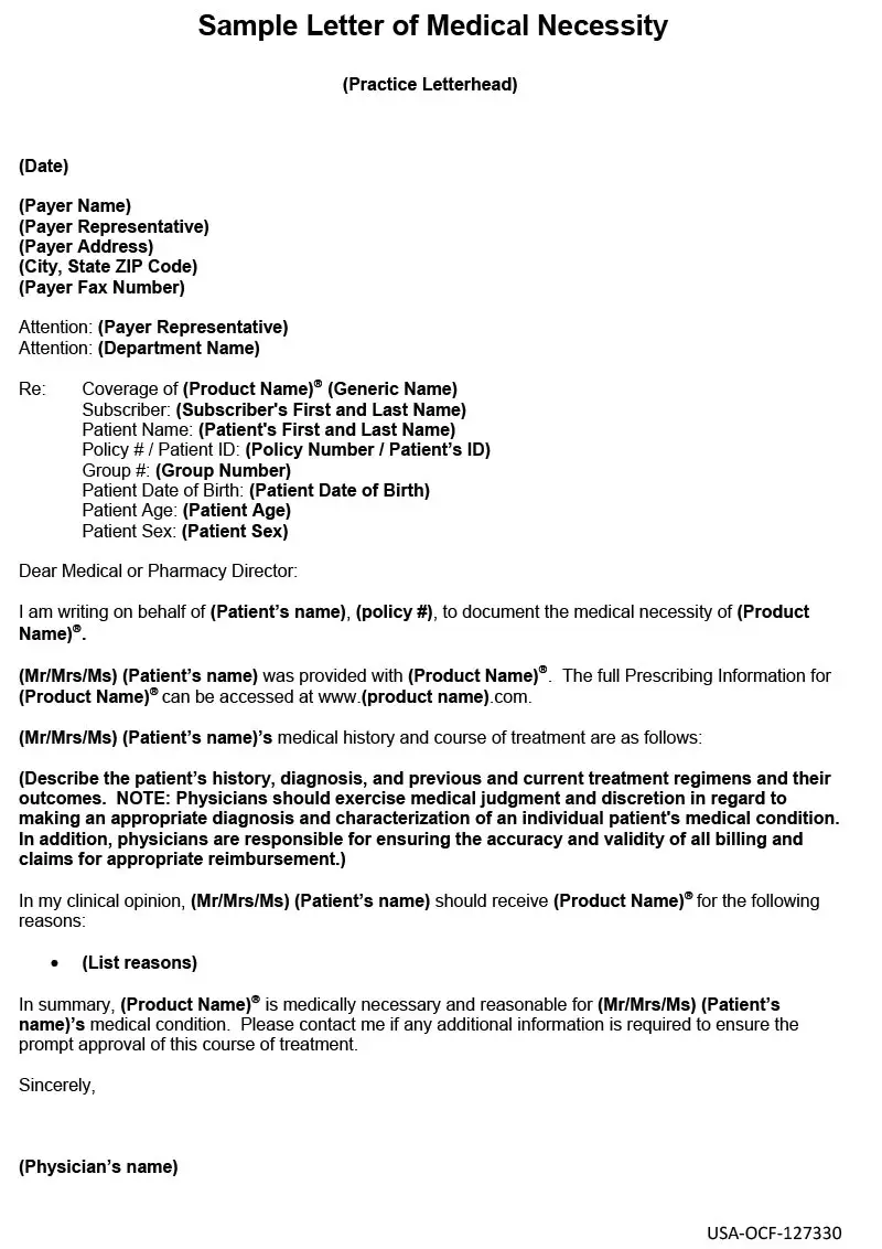 Letter of medical necessity printable pdf