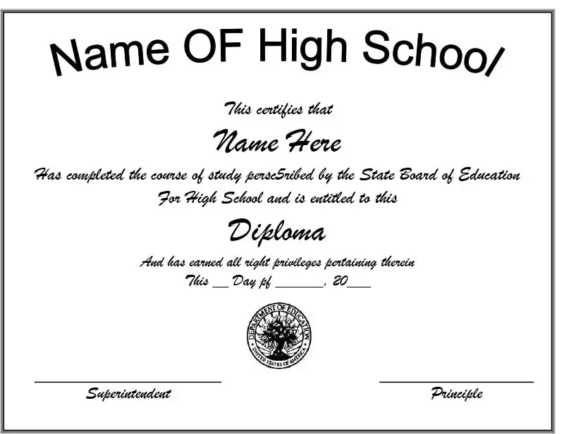 Blank fillable highschool certificate