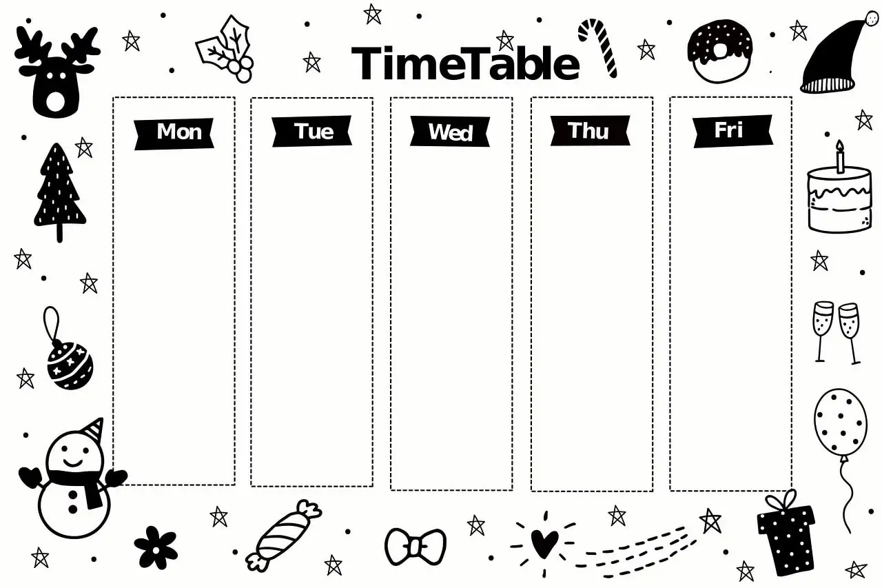 Cute weekly timetable for kids