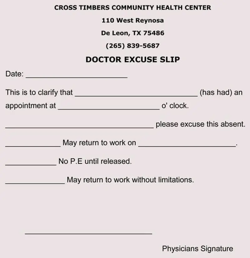 Excuse slip sample from doctor