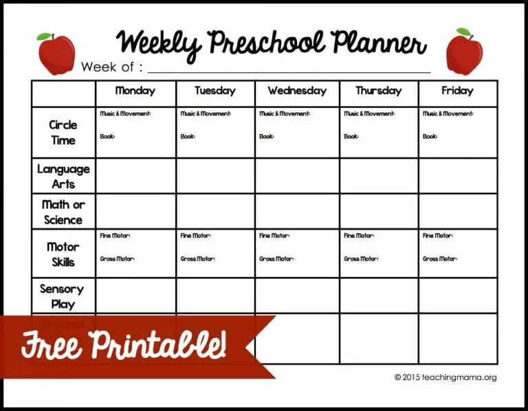 Weekly preschool planner for teachers