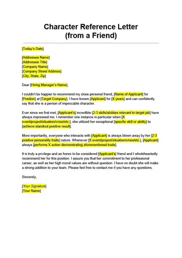 15 Character Reference Letter Examples Realia Project