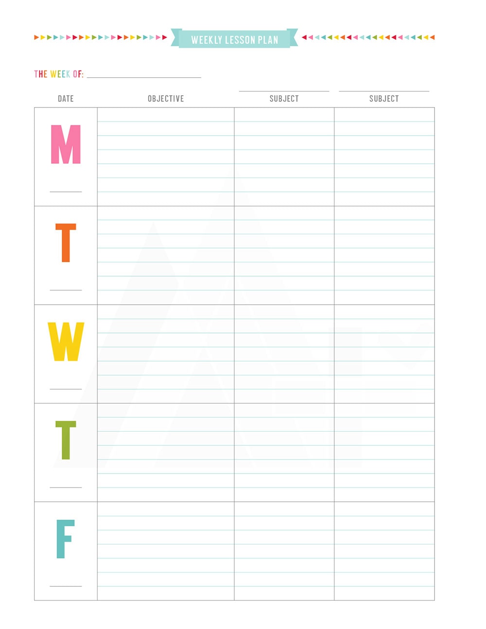 Weekly lesson planner for teachers